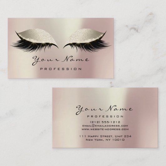 Makeup Artist Eyes Lashes Glitter Pink Ivory Cream Visitekaartje (Voorkant / Achterkant)