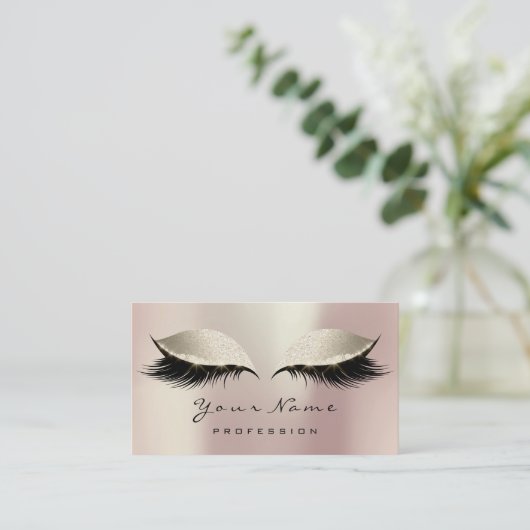 Makeup Artist Eyes Lashes Glitter Pink Ivory Cream Visitekaartje (Staand voorkant)