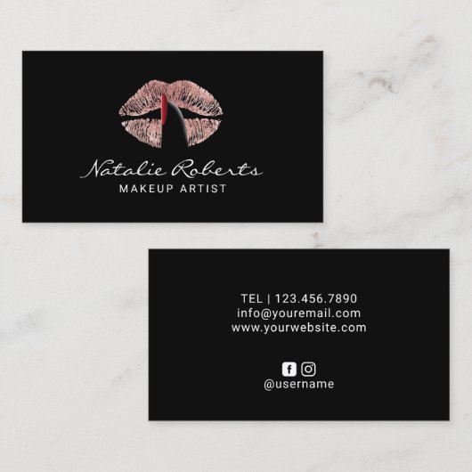 Makeup Artist Finger op Roos Gold Lips Salon Visitekaartje (Voorkant / Achterkant)