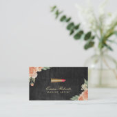 Makeup Artist  Floral Elegant Dark Wood Visitekaartje (Staand voorkant)