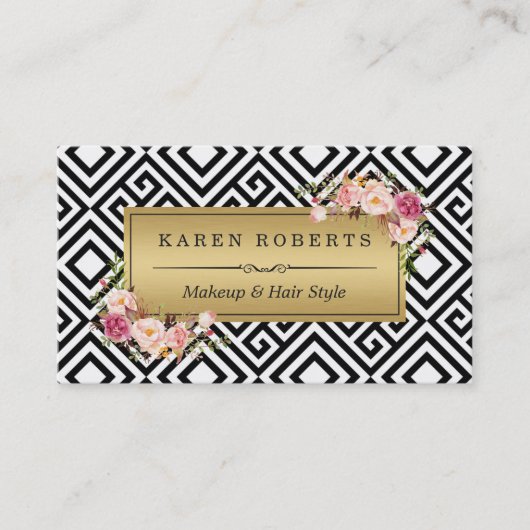 Makeup Artist Floral Gold Abstract Geometric Visitekaartje (Voorkant)