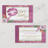 Makeup Artist - Floral Pink Glitter Kiss Proof Lip Visitekaartje (Voorkant / Achterkant)