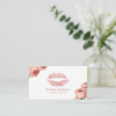 Makeup Artist  Floral Roos Gold Lips Visitekaartje (Staand voorkant)