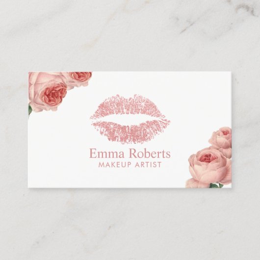 Makeup Artist  Floral Roos Gold Lips Visitekaartje (Voorkant)