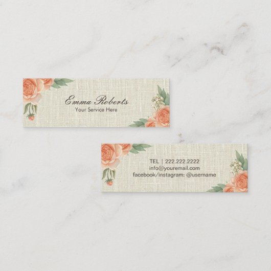 Makeup Artist  Floral Rustic Burlap Mini Visitekaartje (Voorkant / Achterkant)