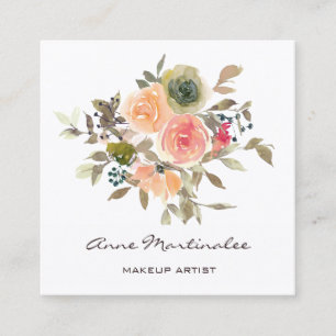 Makeup Artist Floral Waterverf Boho Vierkante Visitekaartje