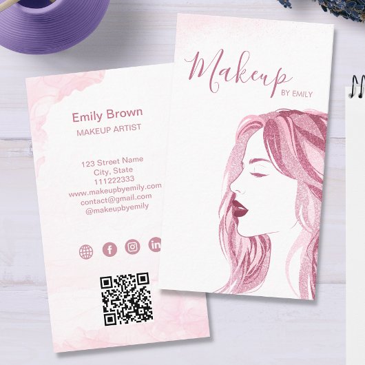 Makeup Artist Glitter Blush Pink Beauty QR Code Visitekaartje