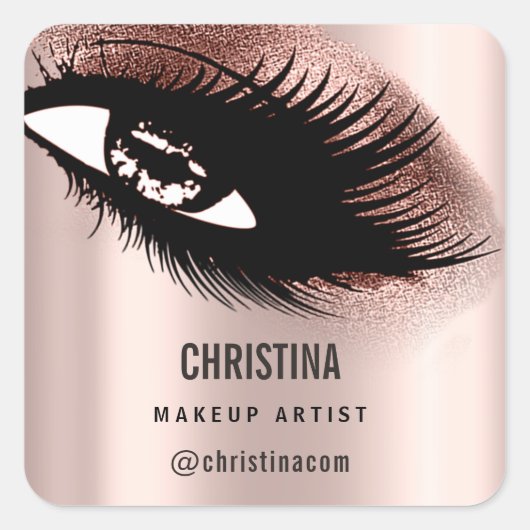 Makeup Artist Glitter Eyelashes Roos Gold Vierkante Sticker (Voorkant)