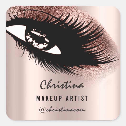 Makeup Artist Glitter Eyelashes Roos Gold Vierkante Sticker (Voorkant)