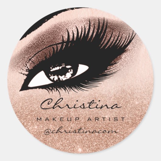 Makeup Artist Glitter Eyelashes Roos Ombre Ronde Sticker (Voorkant)