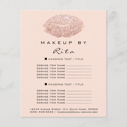 Makeup Artist Glitter Gold Confetti Price List VIP Flyer (Voorkant)