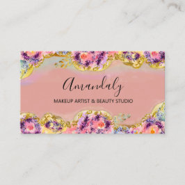 Makeup Artist Glitter Gold Cosmetics Floral Visitekaartje