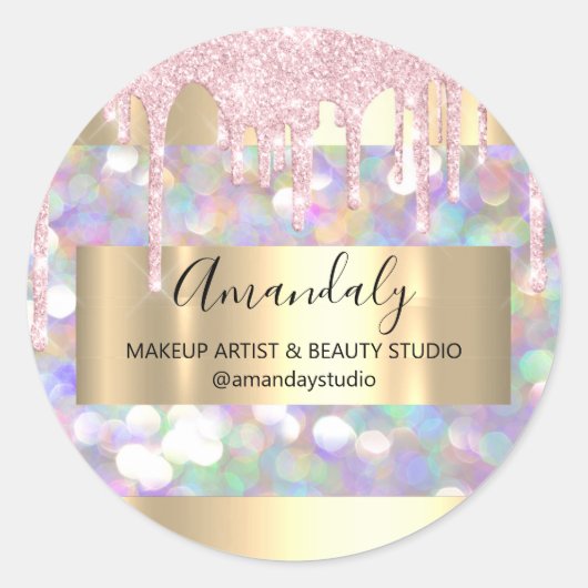 Makeup Artist Glitter Gold Framed Pink Ronde Sticker (Voorkant)