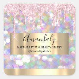 Makeup Artist Glitter Gold Framed Spark Glitter Bu Vierkante Sticker