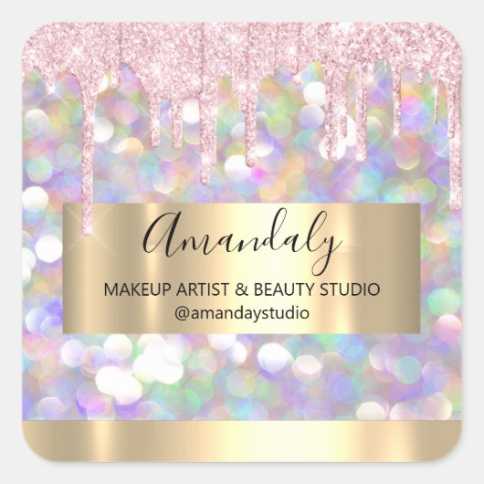 Makeup Artist Glitter Gold Framed Spark Glitter Bu Vierkante Sticker (Voorkant)