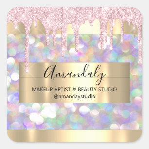 Makeup Artist Glitter Gold Framed Spark Glitter Bu Vierkante Sticker