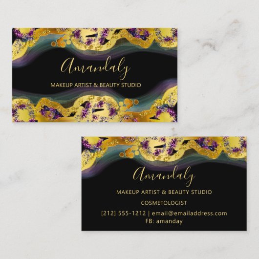 Makeup Artist Glitter Gold Paars Black Visitekaartje (Voorkant / Achterkant)