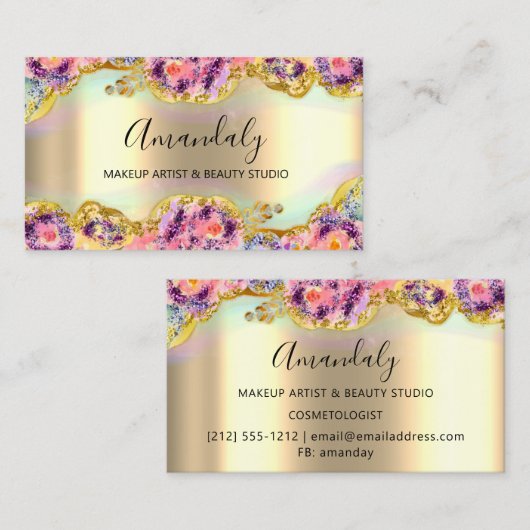 Makeup Artist Glitter Gold Wreath Floral Visitekaartje (Voorkant / Achterkant)