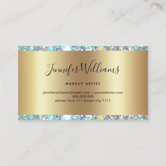 Makeup Artist Glitter Holographic Glitter Gold Visitekaartje (Achterkant)