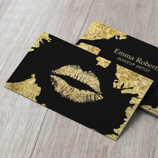 Makeup Artist Glitter Lips Trendy Black & Gold Visitekaartje