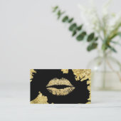 Makeup Artist Glitter Lips Trendy Black & Gold Visitekaartje (Staand voorkant)