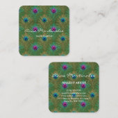 Makeup Artist Glitter Peacock Feathers Green Vierkante Visitekaartje (Voorkant / Achterkant)