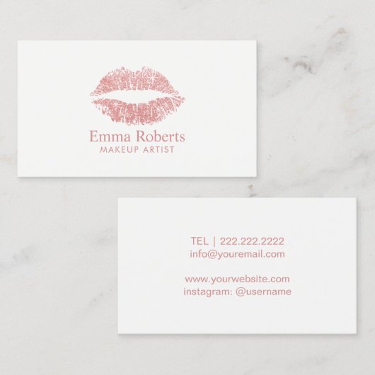 Makeup Artist Glitter Roos Gold Lips Minimumsalon Visitekaartje (Voorkant / Achterkant)