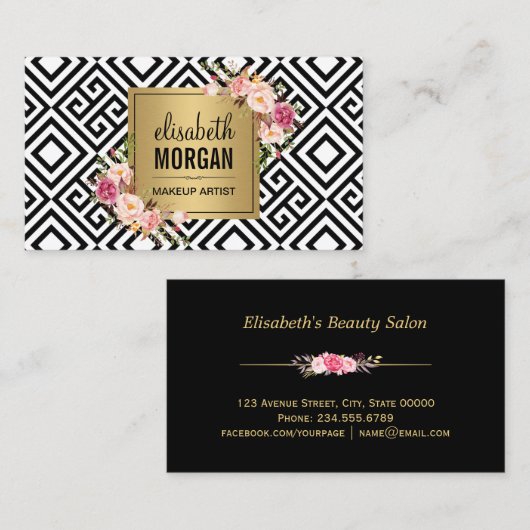 Makeup Artist Gold Abstract Pattern Decor Visitekaartje (Voorkant / Achterkant)