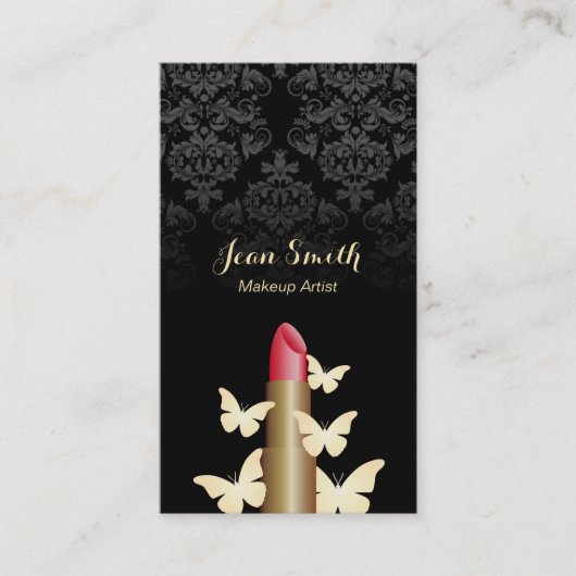 Makeup Artist Gold Butterflies  Damask Visitekaartje (Voorkant)