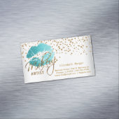 Makeup Artist - Gold Confetti & Blauwgroen lips -  Visitekaartje Magneet (Voorbeeld)