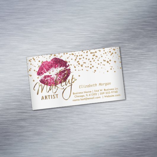Makeup Artist - Gold Confetti en opgeruimde oogmer Magnetisch Visitekaartje (Voorbeeld)