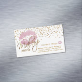 Makeup Artist - Gold Confetti en roze Lips 2 Magnetisch Visitekaartje (Voorbeeld)
