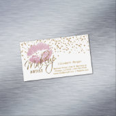 Makeup Artist - Gold Confetti en roze Lips 2 Visitekaartje Magneet (Voorbeeld)