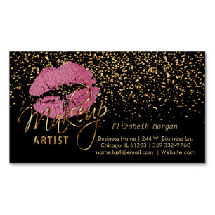 Makeup Artist - Gold Confetti en  roze lips Magnetisch Visitekaartje