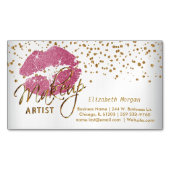 Makeup Artist - Gold Confetti en  roze lips Magnetisch Visitekaartje (Voorkant)