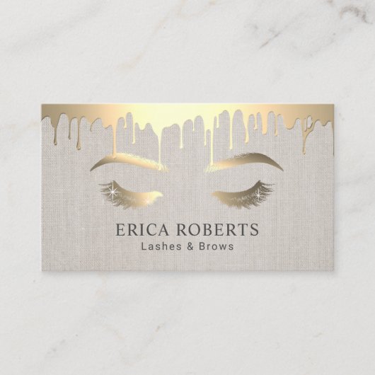 Makeup Artist Gold Drift Lashes Salon Classy Linen Visitekaartje (Voorkant)