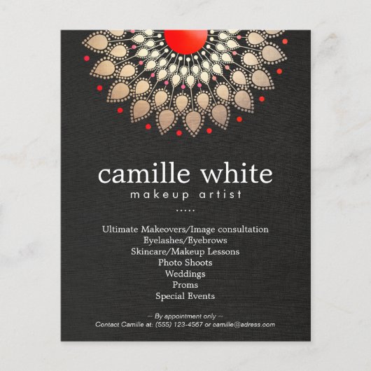 Makeup Artist Gold en Red Motif Black Linen look Flyer (Voorkant)