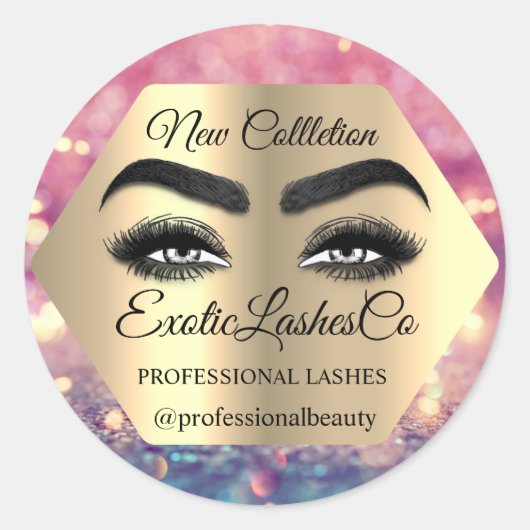 Makeup Artist Gold Eyelash Logo Glitter Packaging Ronde Sticker (Voorkant)