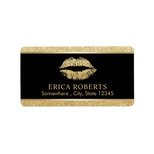 Makeup Artist Gold Glitter Lips Beauty Salon Etiket (Voorkant)
