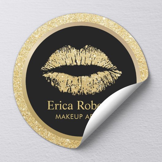 Makeup Artist Gold Glitter Lips Beauty Salon Ronde Sticker