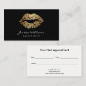 Makeup Artist Gold Glitter Lips Black Appointment Afsprakenkaartje (Voorkant / Achterkant)