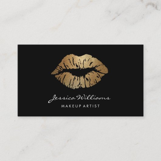 Makeup Artist Gold Glitter Lips Black Appointment Afsprakenkaartje (Voorkant)