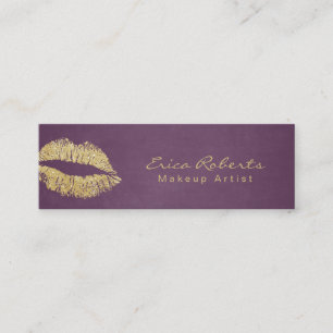 Makeup Artist Gold Glitter Lips Moderne Paars Mini Visitekaartje