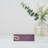 Makeup Artist Gold Glitter Lips Moderne Paars Mini Visitekaartje (Staand voorkant)