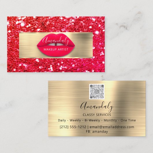 Makeup Artist Gold Glitter QR Code Logo BrightStor Visitekaartje (Voorkant / Achterkant)