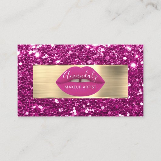 Makeup Artist Gold Glitter QR Code Logo Roze Lip B Visitekaartje (Voorkant)