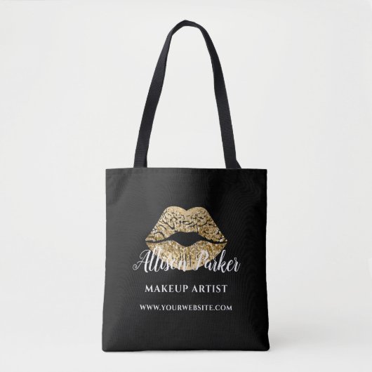 Makeup Artist Gold Kiss Lips Business Tote Bag (Voorkant)