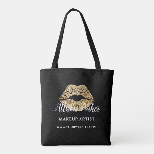 Makeup Artist Gold Kiss Lips Business Tote Bag (Achterkant)