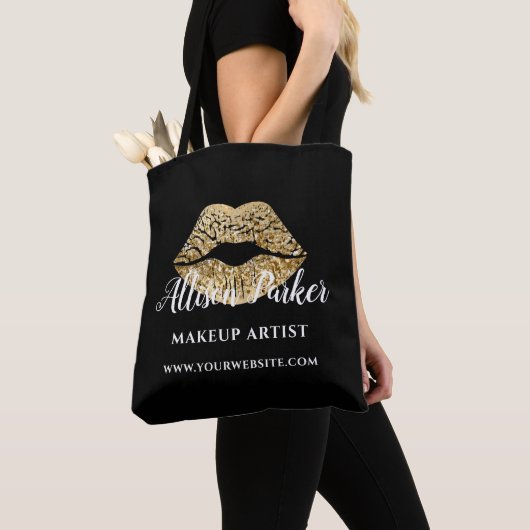 Makeup Artist Gold Kiss Lips Business Tote Bag (Dichtbij)