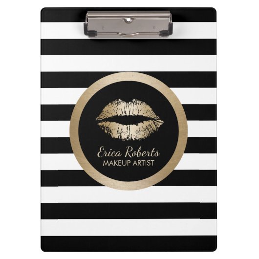 Makeup Artist Gold Kiss Modern Stripes Klembord (Voorkant)